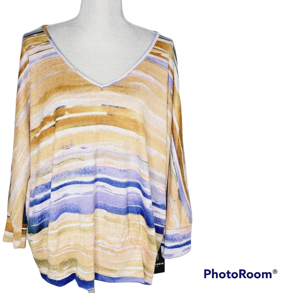 I.N. Studio Women's 3XPlus Pullover Knit Top V-Neck 3/4 Dolman Sleeves New
